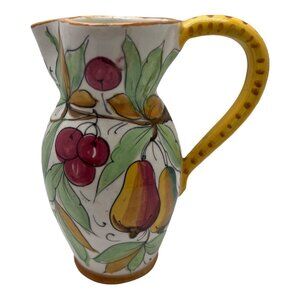 Vintage Italian Pitcher Hand Painted w Fruit Multicolored 8.5 inches Stoneware